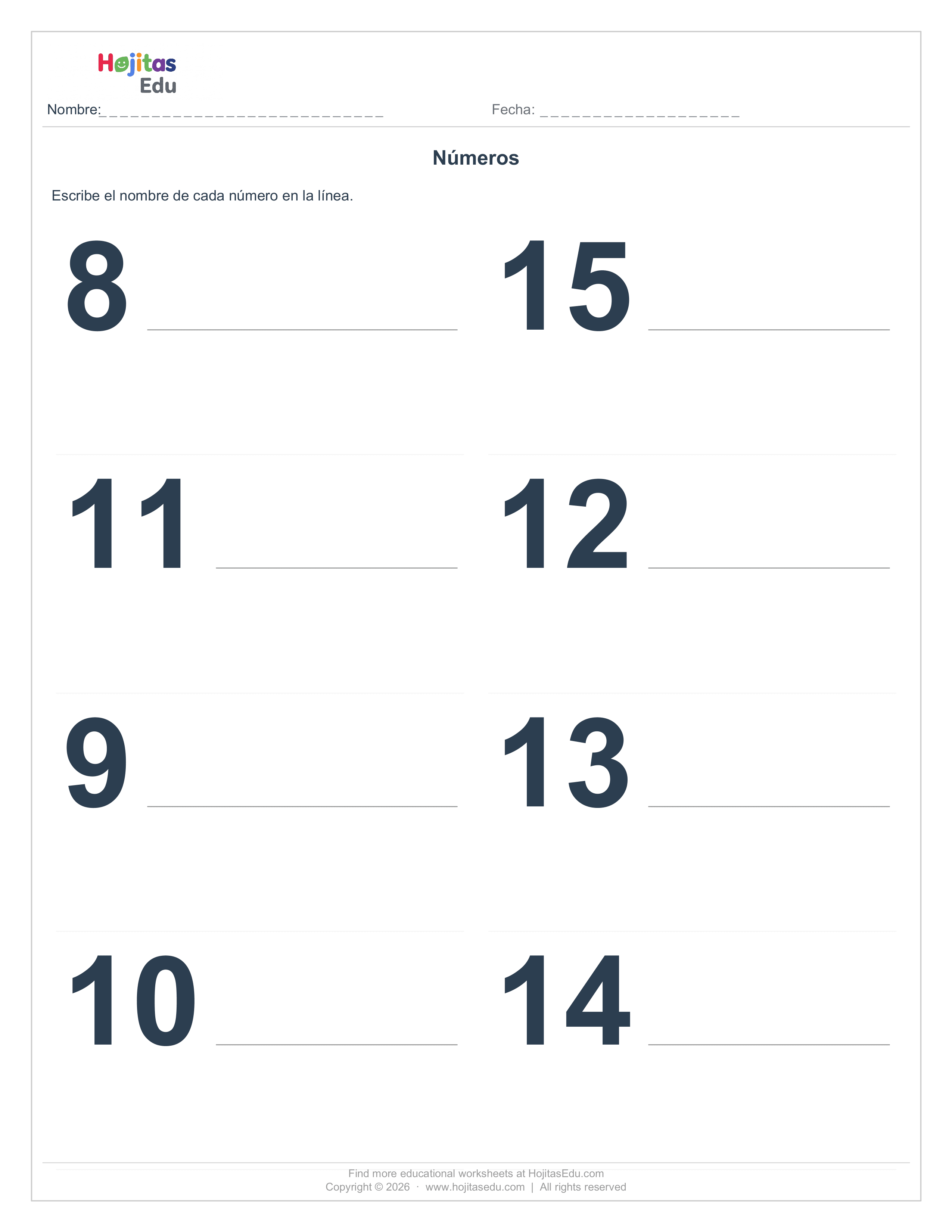 Nombres de los Números