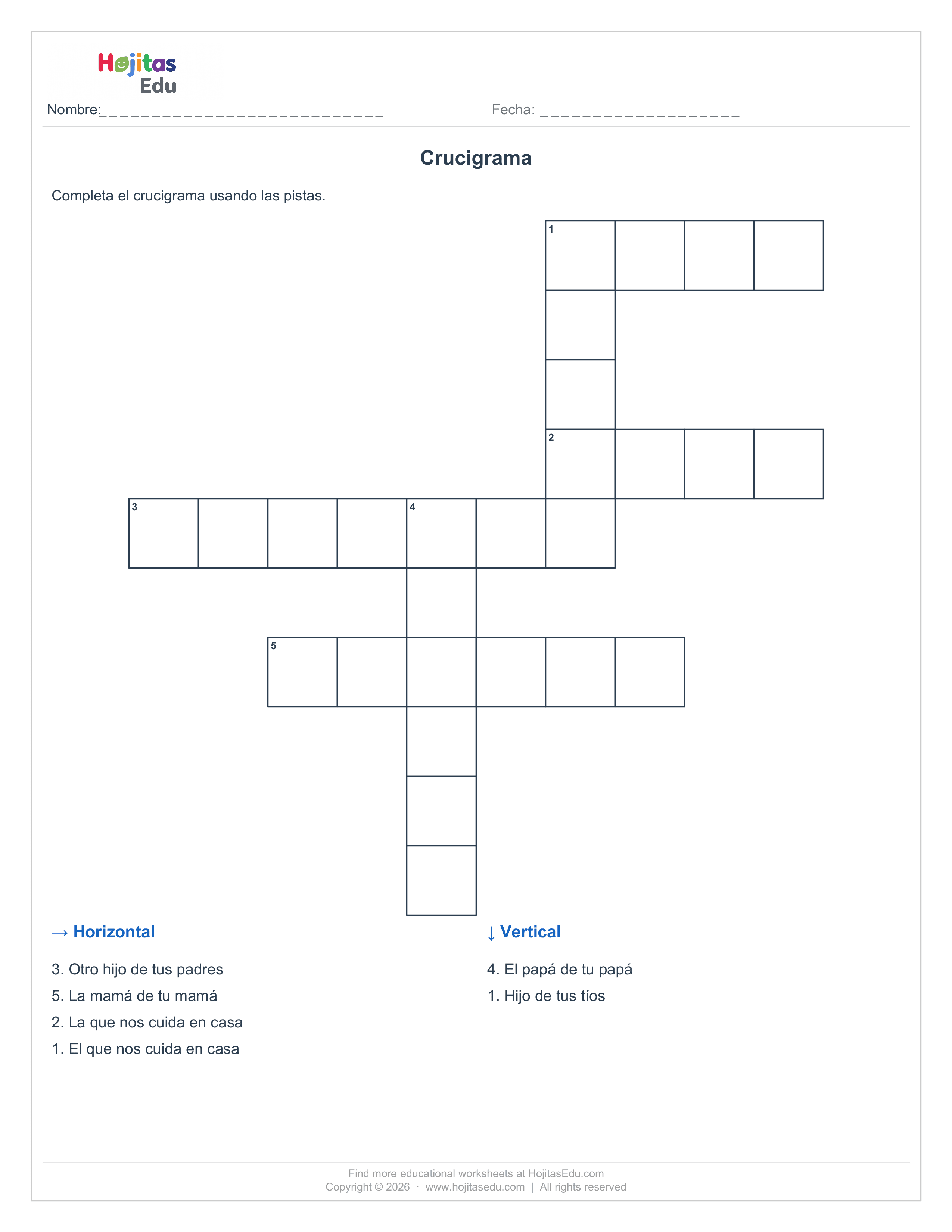 Crucigrama 5° Primaria